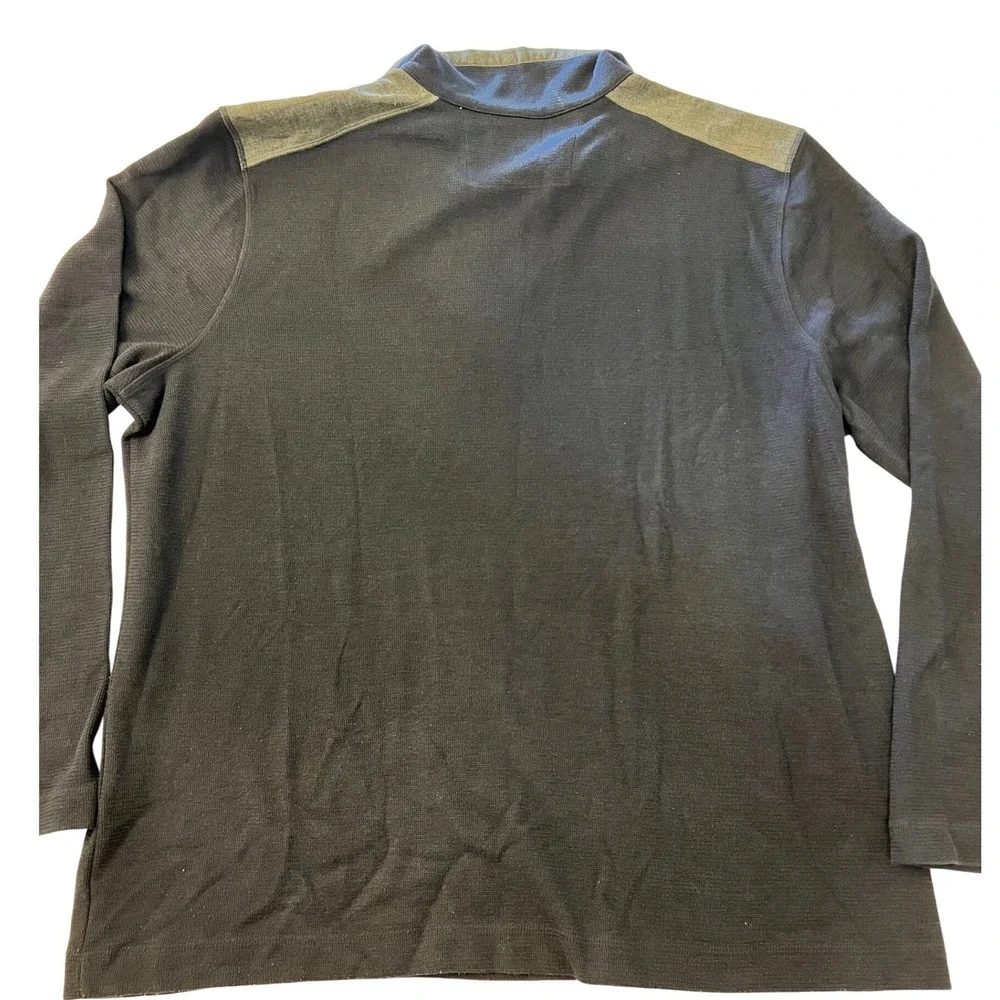 Banana Republic Mens XXL Quarter Zip Pullover Gray Olive Contrast Shoulder Patch